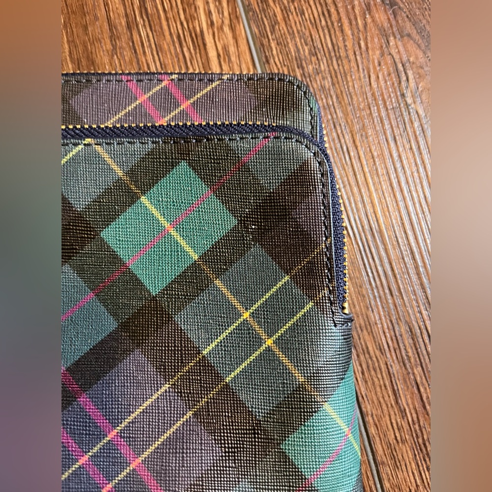 NWOT Talbots wristlet, clutch, pouch. Blue, green, yellow and pink plaid. - Picture 12 of 12